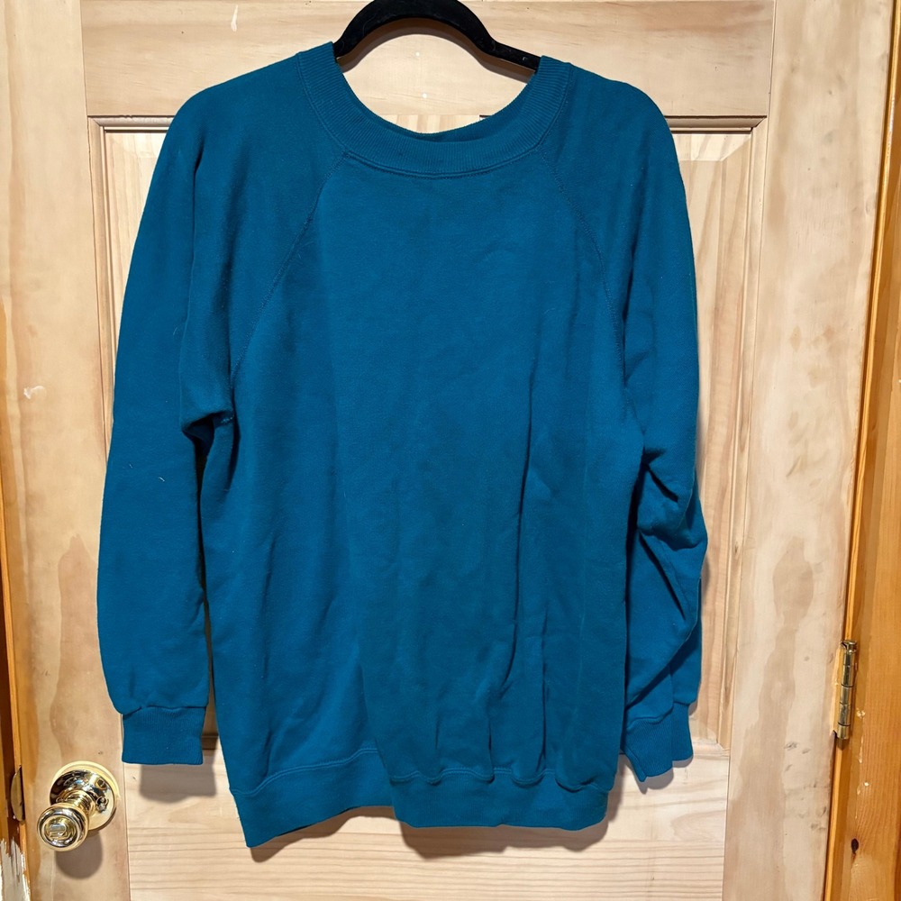 Vintage Hanes Sweatshirt XL Teal Green Blue Raglan Blank Made in USA‎ 80s 90s